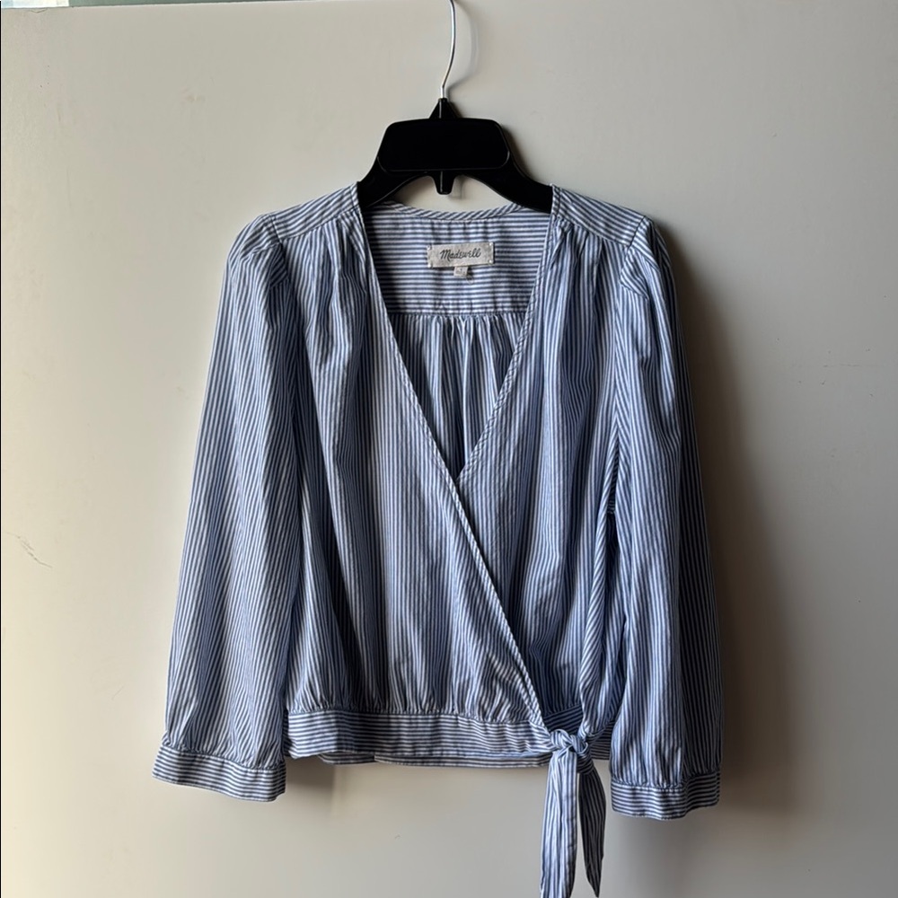 Madewell Blue Wrap Tie Front Blouse